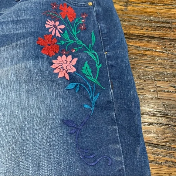 Vintage America Blue Jeans Embroidered Embroidery Floral Bestie Skinny 14 - Picture 5 of 16